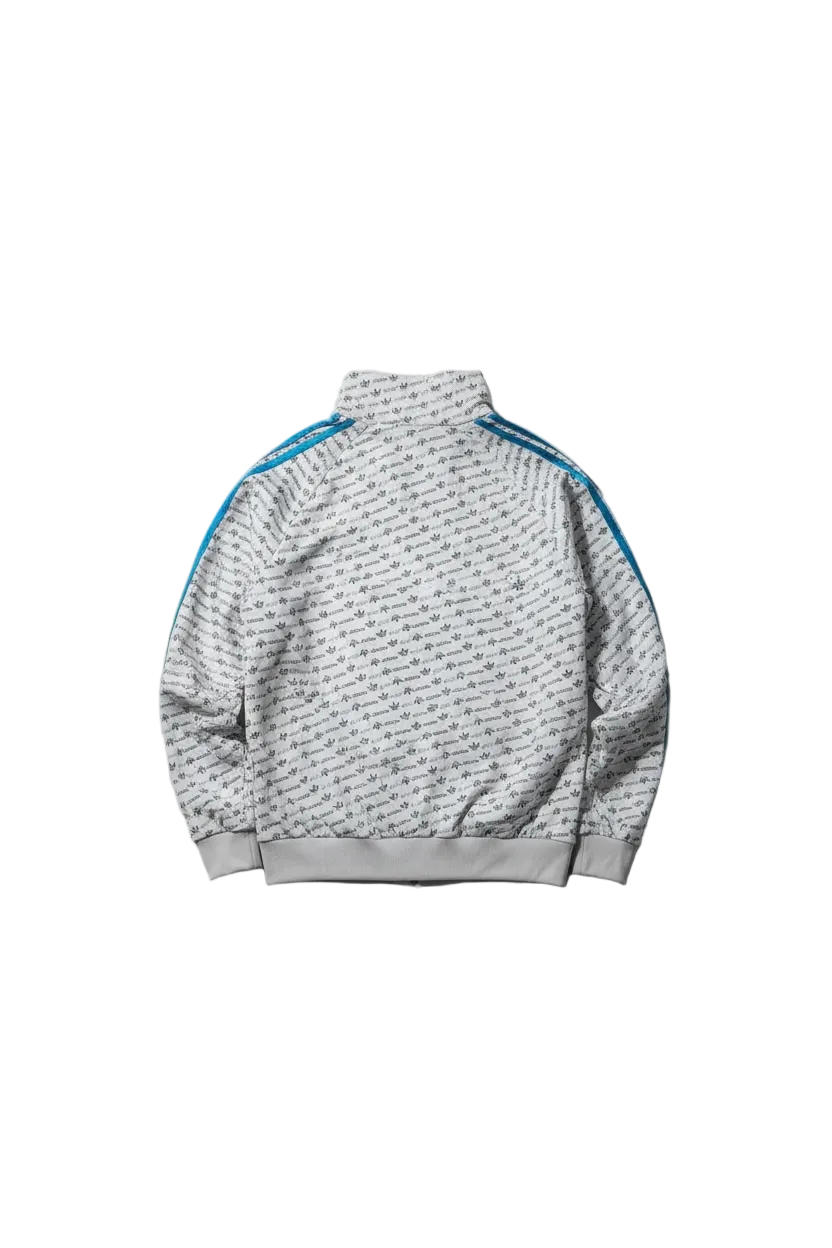 Adidas Originals Track Jacket Allover Logo Grau Blau | Vintage | Gr. L | Rare