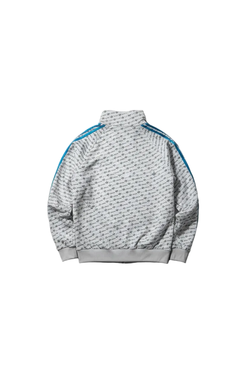 Adidas Originals Track Jacket Allover Logo Grau Blau | Vintage | Gr. L | Rare