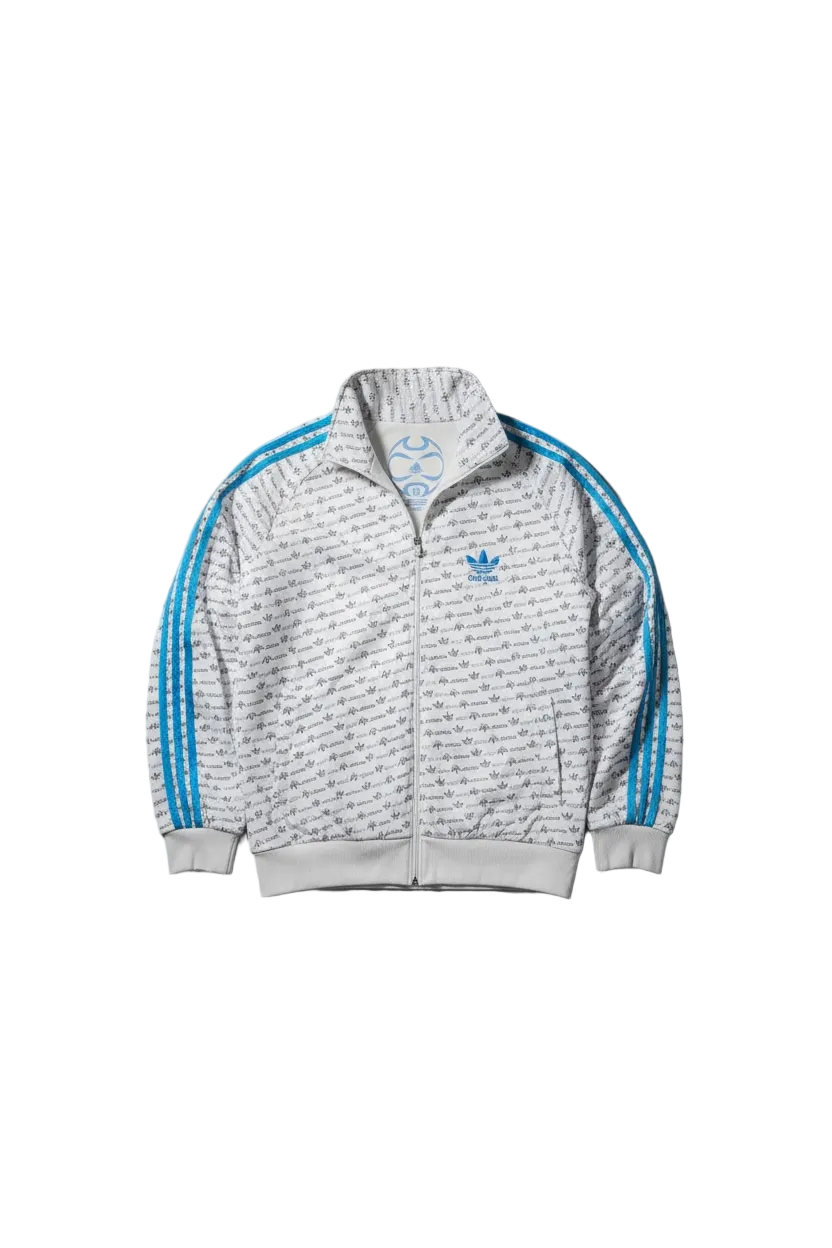 Adidas Originals Track Jacket Allover Logo Grau Blau | Vintage | Gr. L | Rare